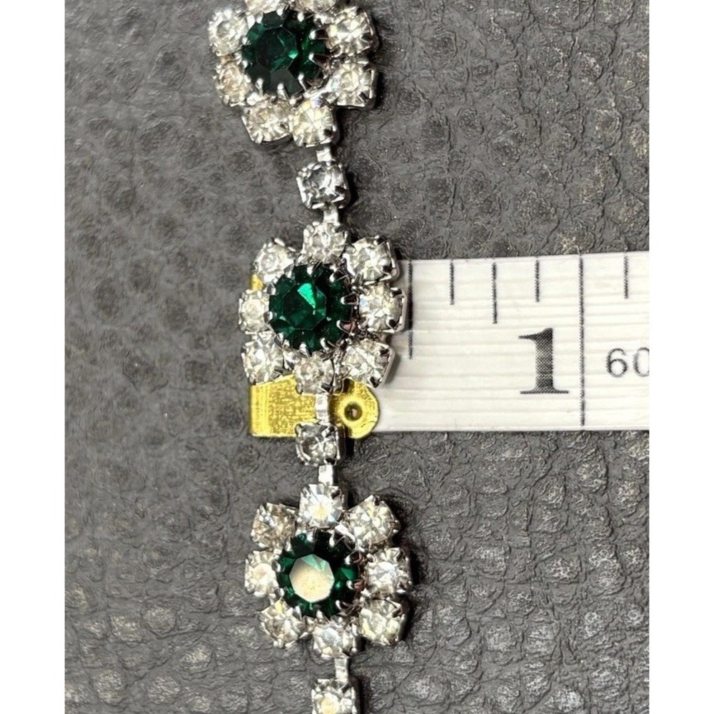 Vintage Green Crystal Rhinestone Flower Cluster Choker Necklace Silver Tone 17" - Picture 16 of 16